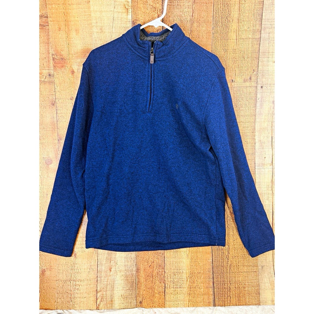 IZOD Sweater Mens Medium Navy Blue Quarter Zip Knit Pullover Preppy Classic